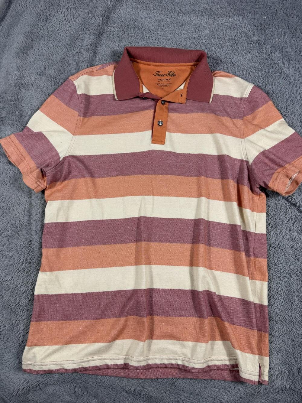 Tasso Elba Supima Polo Shirt Mens Large Multicolor Stripe Short Sleeve Casual